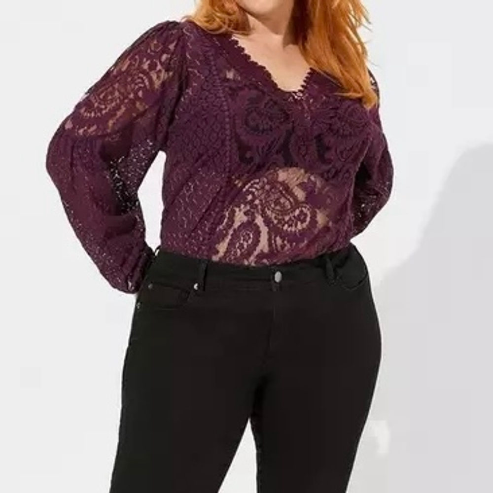 Torrid Purple Lace Mix Long Sleeve Blouse - Size 1X NWT